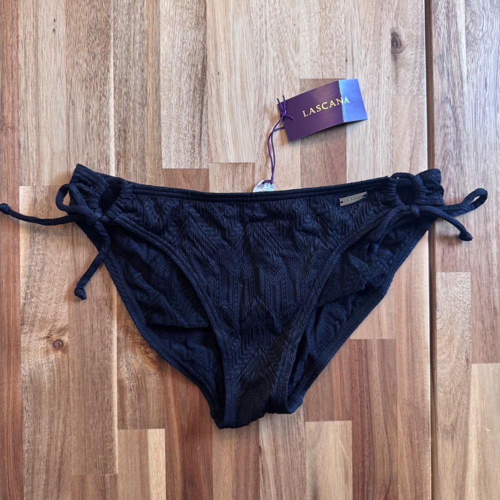 Lascana Black Textured Chevron Side Tie Bikini Bottoms Size 6 NEW